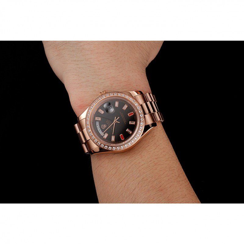 Swiss Rolex Day-Date Diamonds And Rubies Black Dial Rose Gold Bracelet 1454102