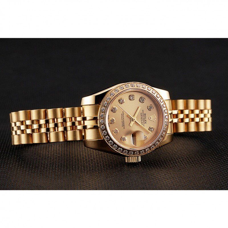 Swiss Rolex Lady-Datejust Champagne Dial Diamond Bezel Gold Jubilee Bracelet 1454096