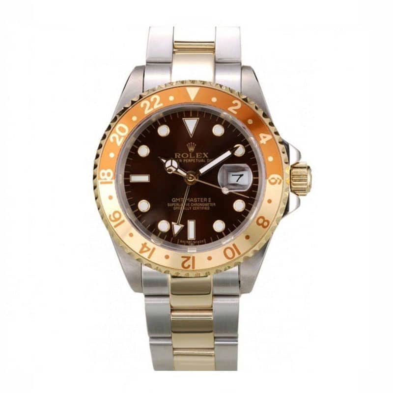 Rolex GMT Master II Gold Colored Ceramic Bezel Brown Dial Watch Men