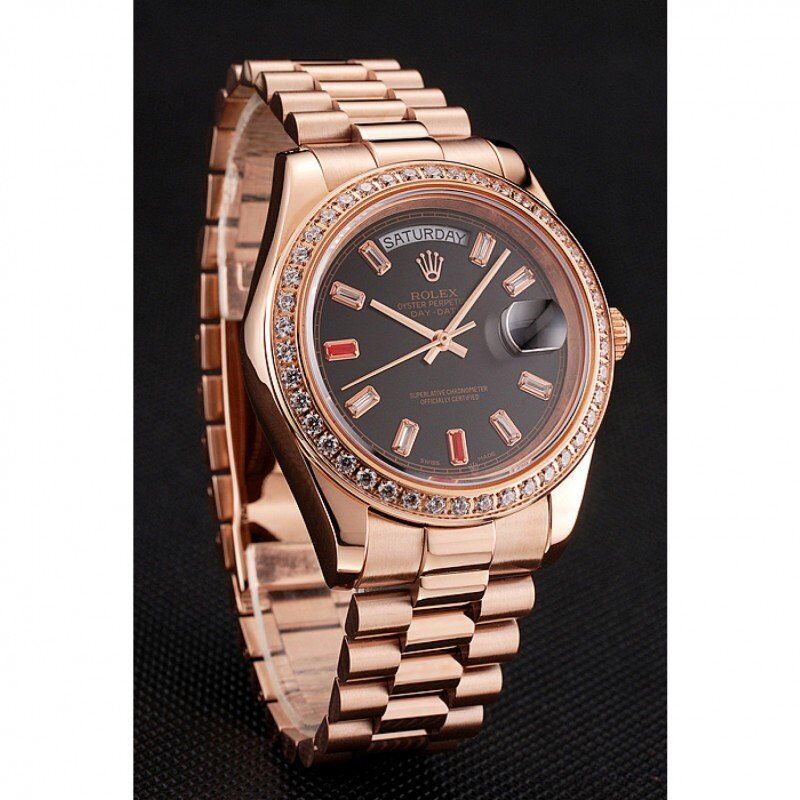 Swiss Rolex Day-Date Diamonds And Rubies Black Dial Rose Gold Bracelet 1454102