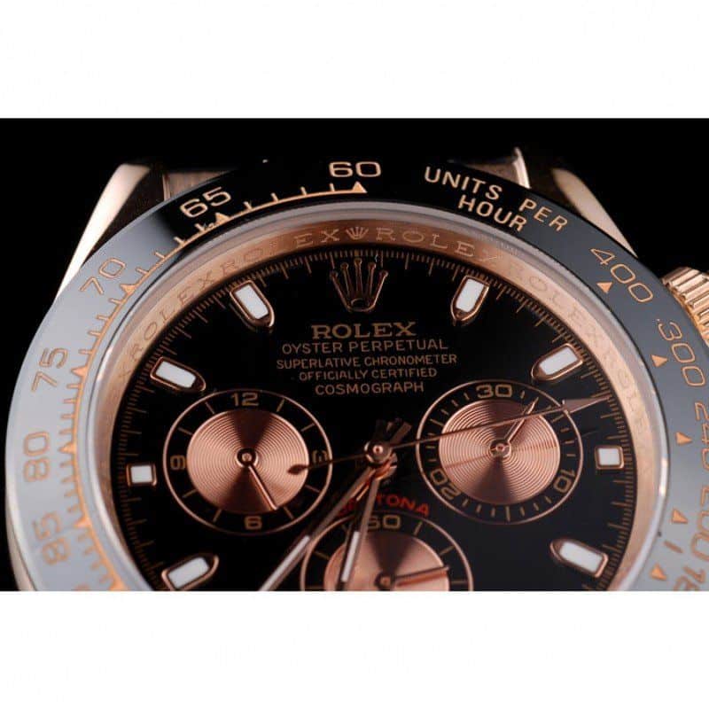 Rolex Daytona Rose Gold Case Black Dial Black Leather Strap