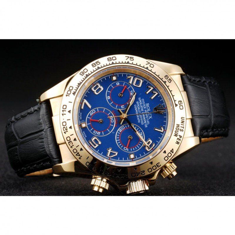 Rolex Daytona Gold Case Blue Dial Black Leather Strap